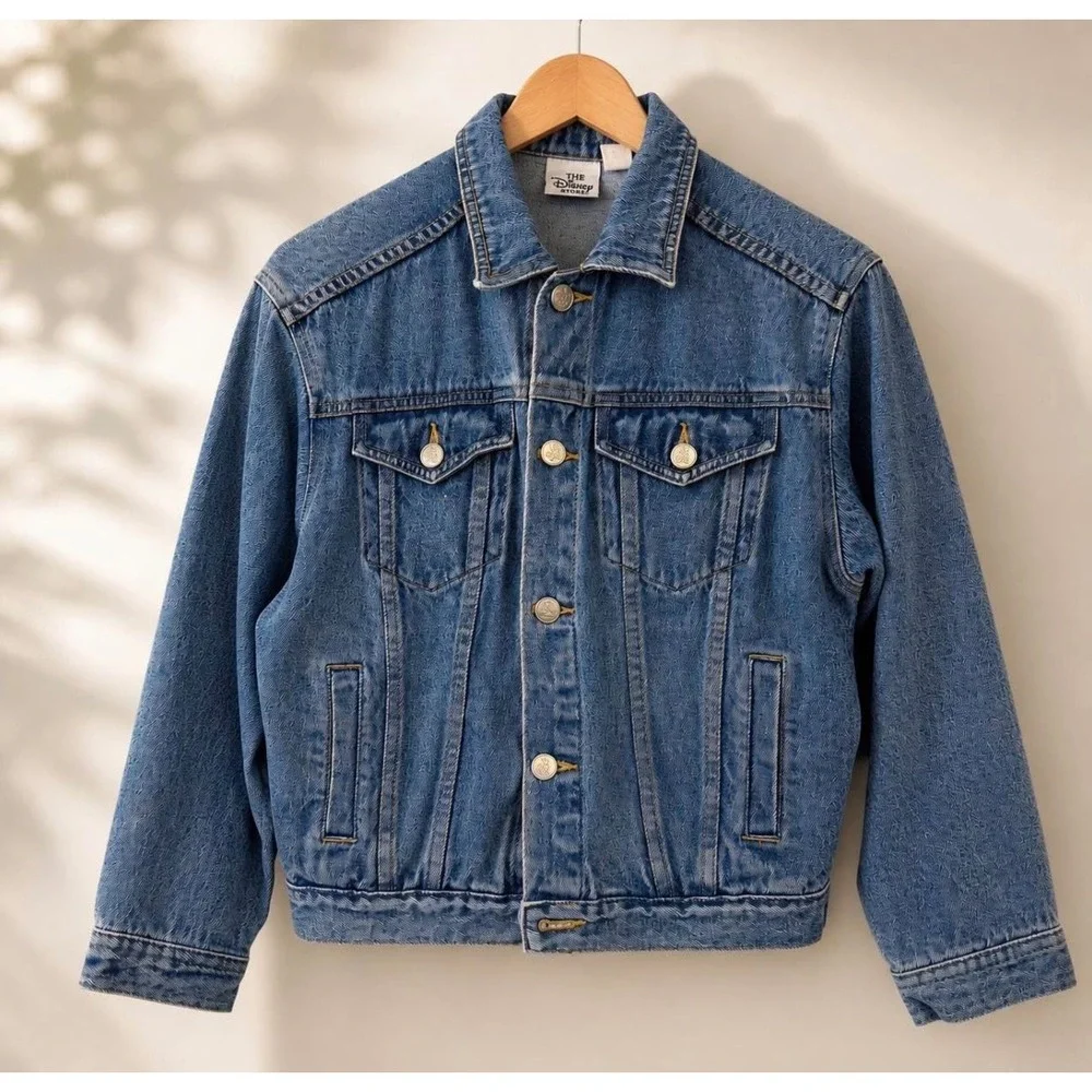 90s vintage Disney Store Kids Denim Jacket Mickey Minnie Donald Goofy Pluto- M